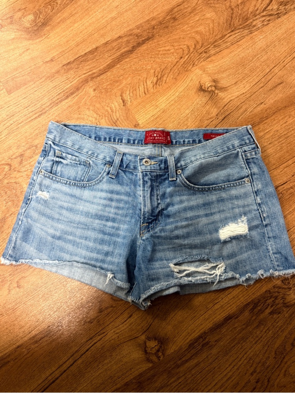 Lucky Brand Cut Off Denim Shorts Sz 6 Distressed Low Rise Y2K Festival Summer